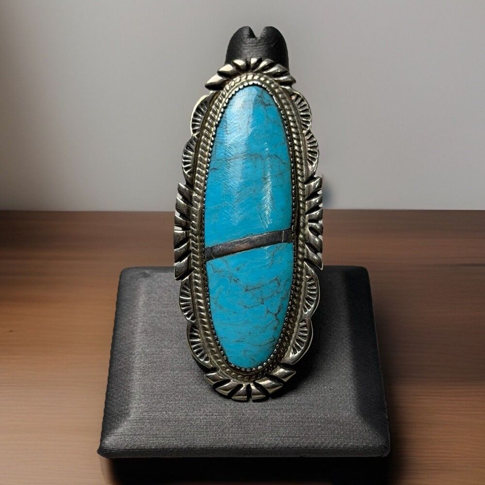 Massive Native Signed WP Turquoise Statement Sterling Silver Size 10.5 Ring